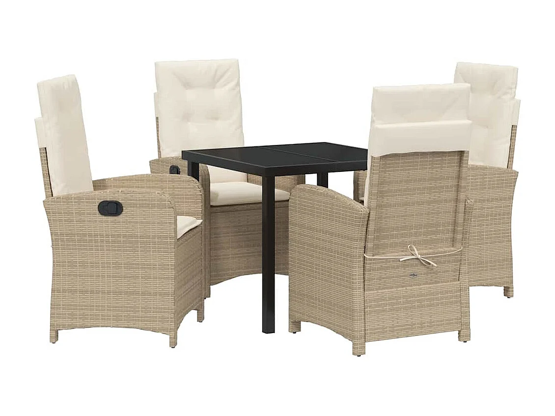 Set da pranzo da giardino 5 pezzi con cuscini in polyrattan beige