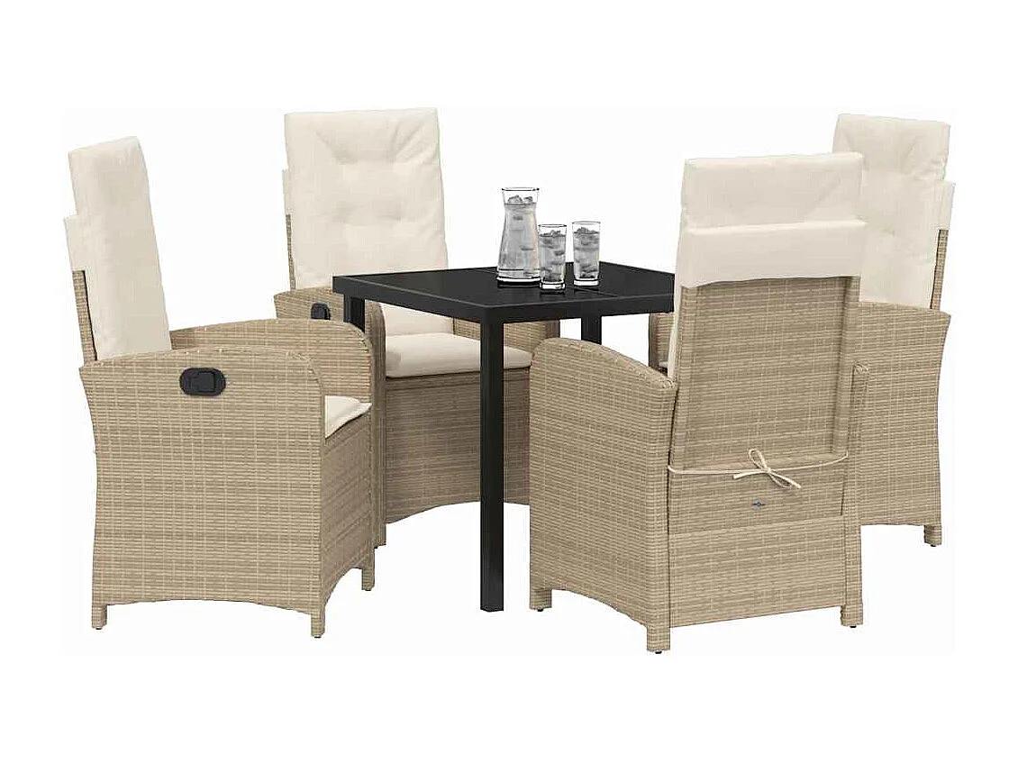 Set da pranzo da giardino 5 pezzi con cuscini in polyrattan beige