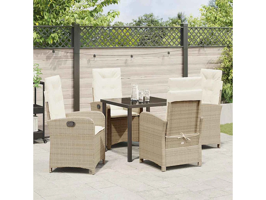 Set da pranzo da giardino 5 pezzi con cuscini in polyrattan beige