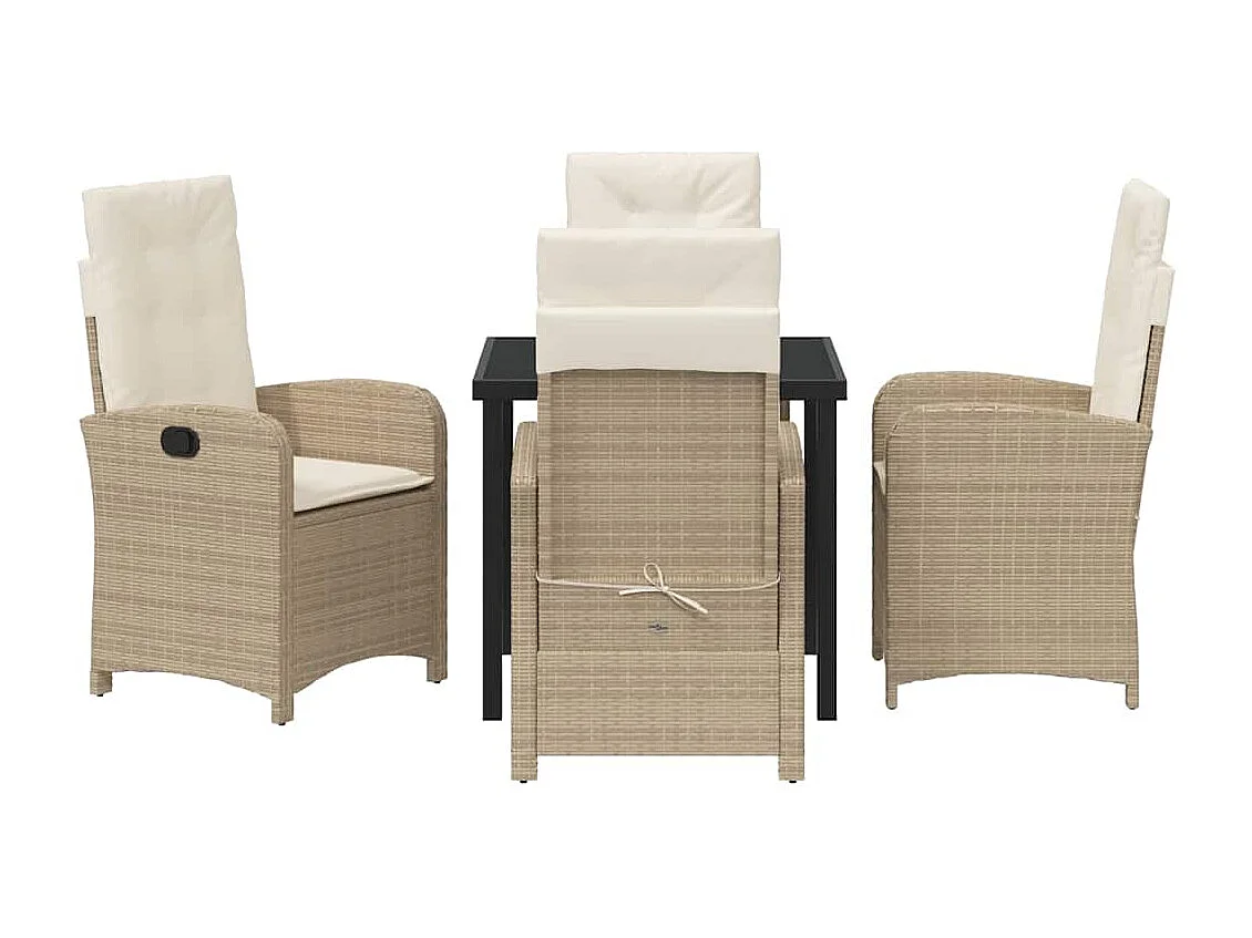 Set da pranzo da giardino 5 pezzi con cuscini in polyrattan beige