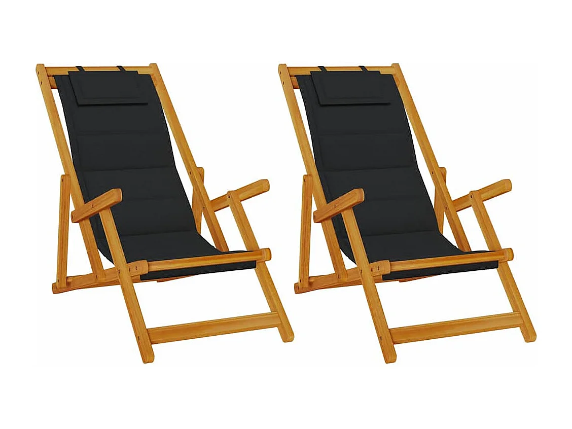 Klappbare Strandstühle 2 Stk. Schwarzes massives Akazienholz & Textilene