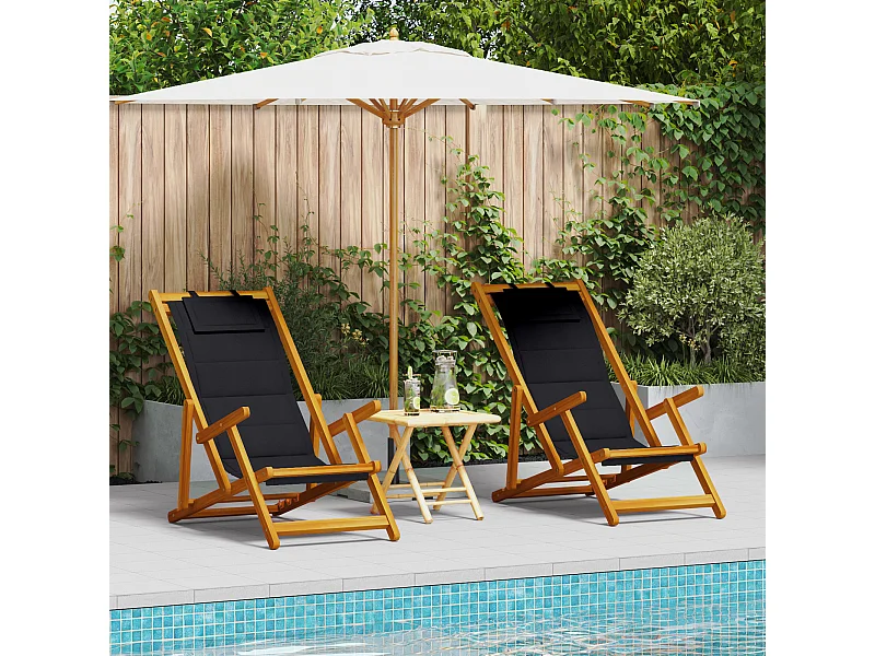 Opvouwbare strandstoelen 2 stuks Zwart massief acaciahout & textiel