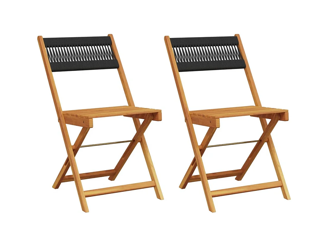 Bistrostoelen set van 2 zwart acaciahout en touw