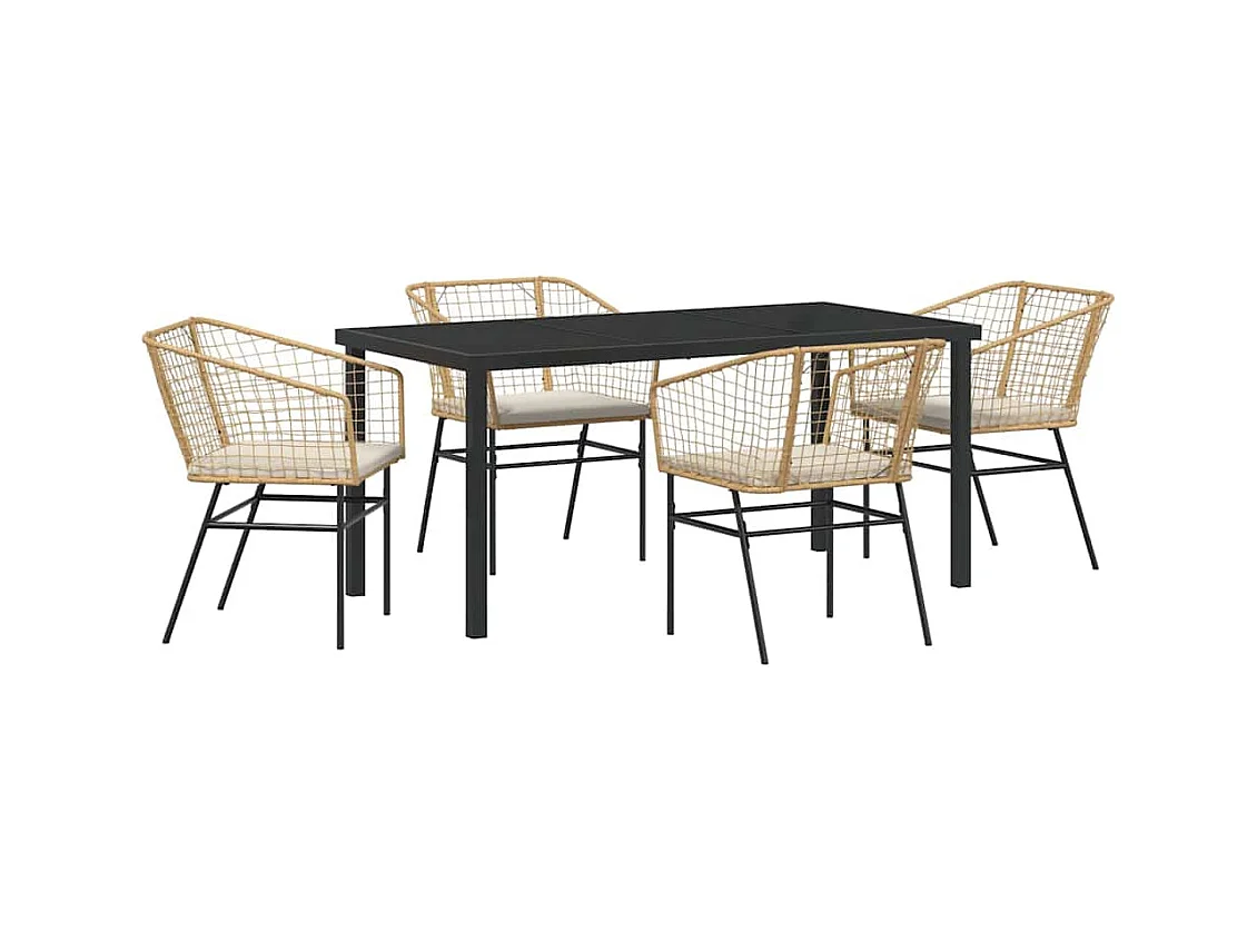 Set da pranzo da giardino 5 pezzi con cuscini in polyrattan marrone