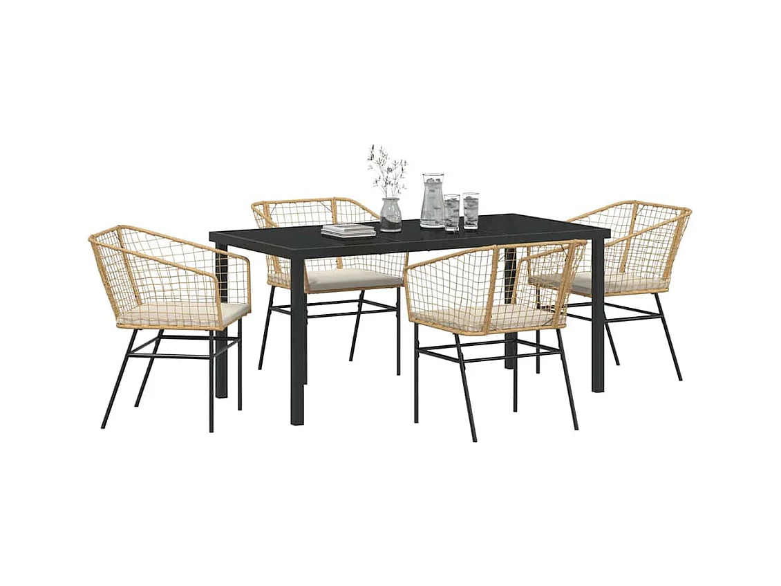 Set da pranzo da giardino 5 pezzi con cuscini in polyrattan marrone