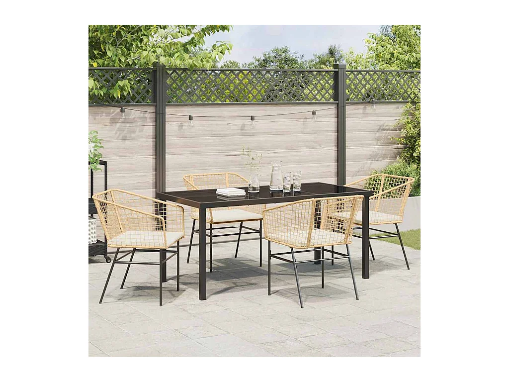 Set da pranzo da giardino 5 pezzi con cuscini in polyrattan marrone