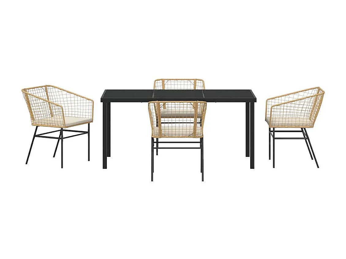 Set da pranzo da giardino 5 pezzi con cuscini in polyrattan marrone