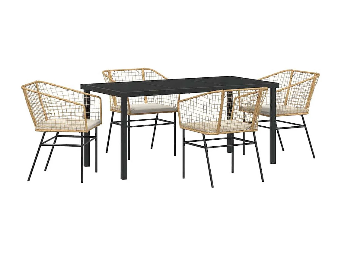 5-delige tuinset met bruine polyrotan kussens