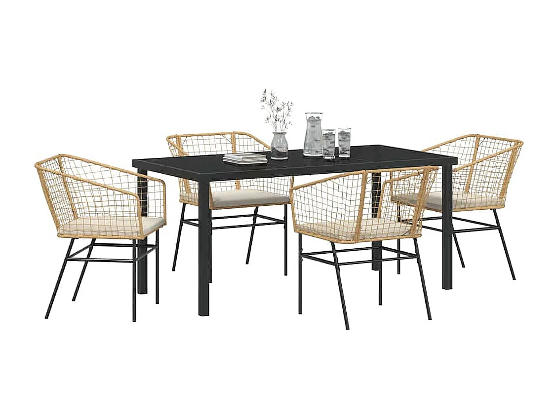 5-delige tuinset met bruine polyrotan kussens