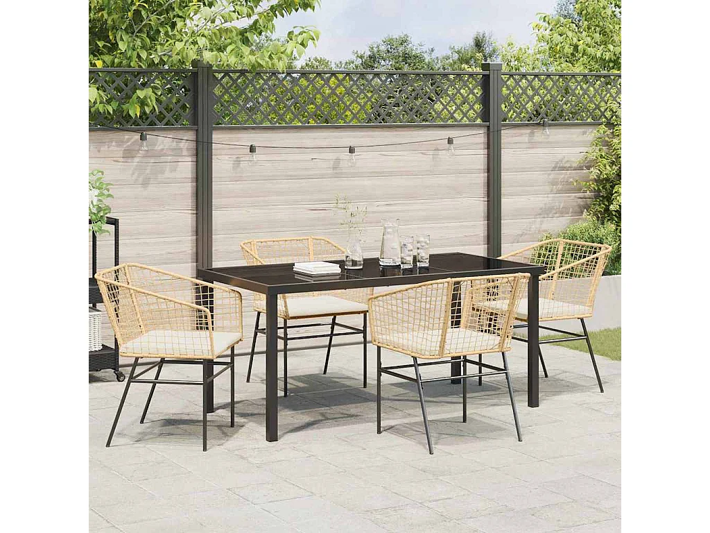 5-delige tuinset met bruine polyrotan kussens