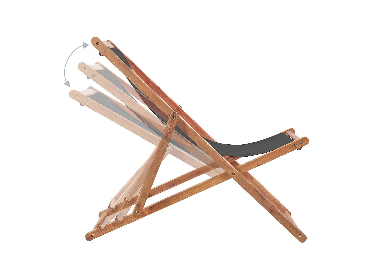 Chaise pliable de plage Tissu et cadre en bois Gris