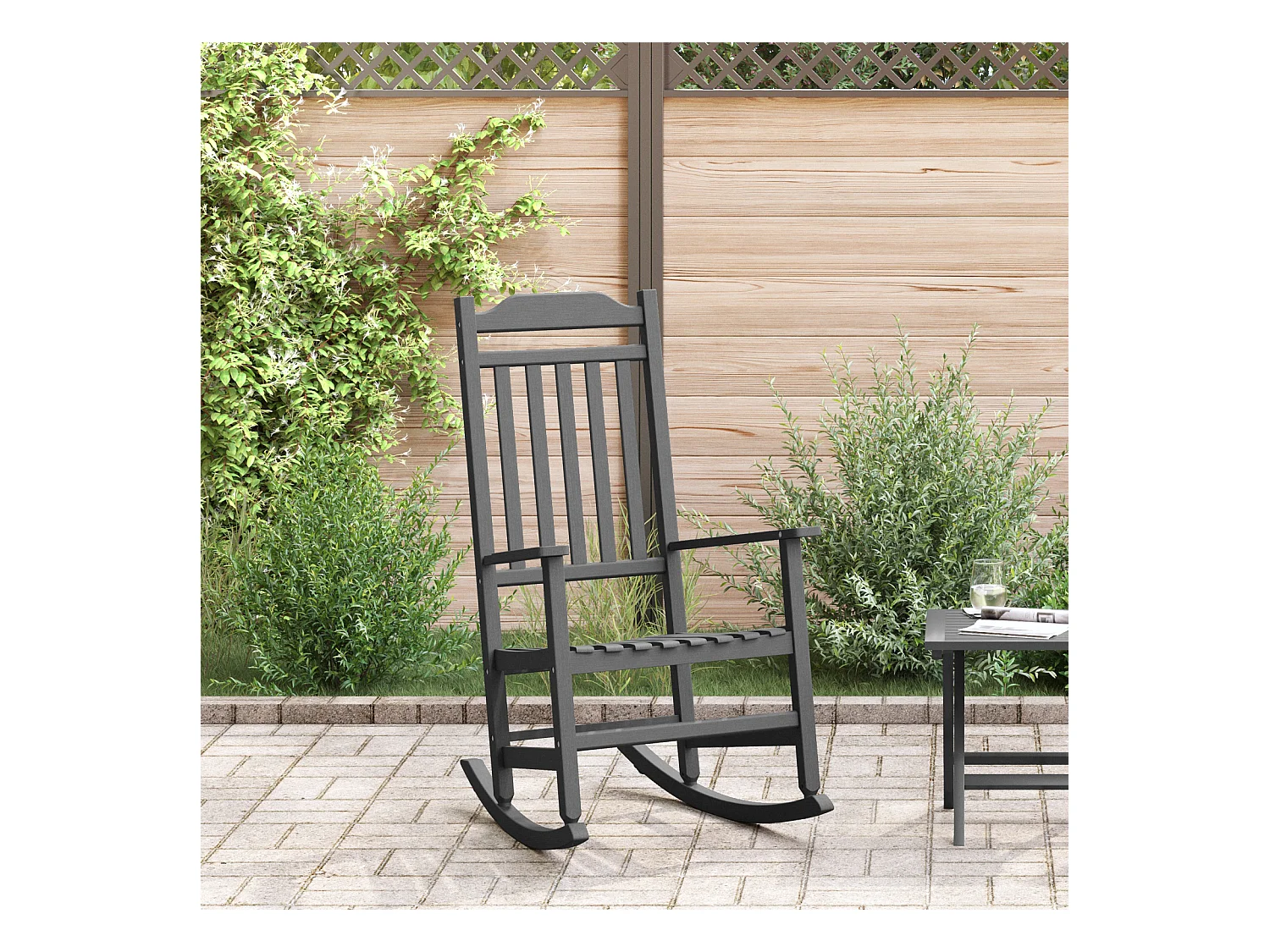 Mecedora de jardín negra 65x84x114 cm HDPE