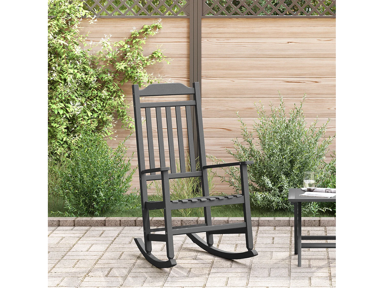 Schwarzer Gartenschaukelstuhl 65x84x114 cm HDPE