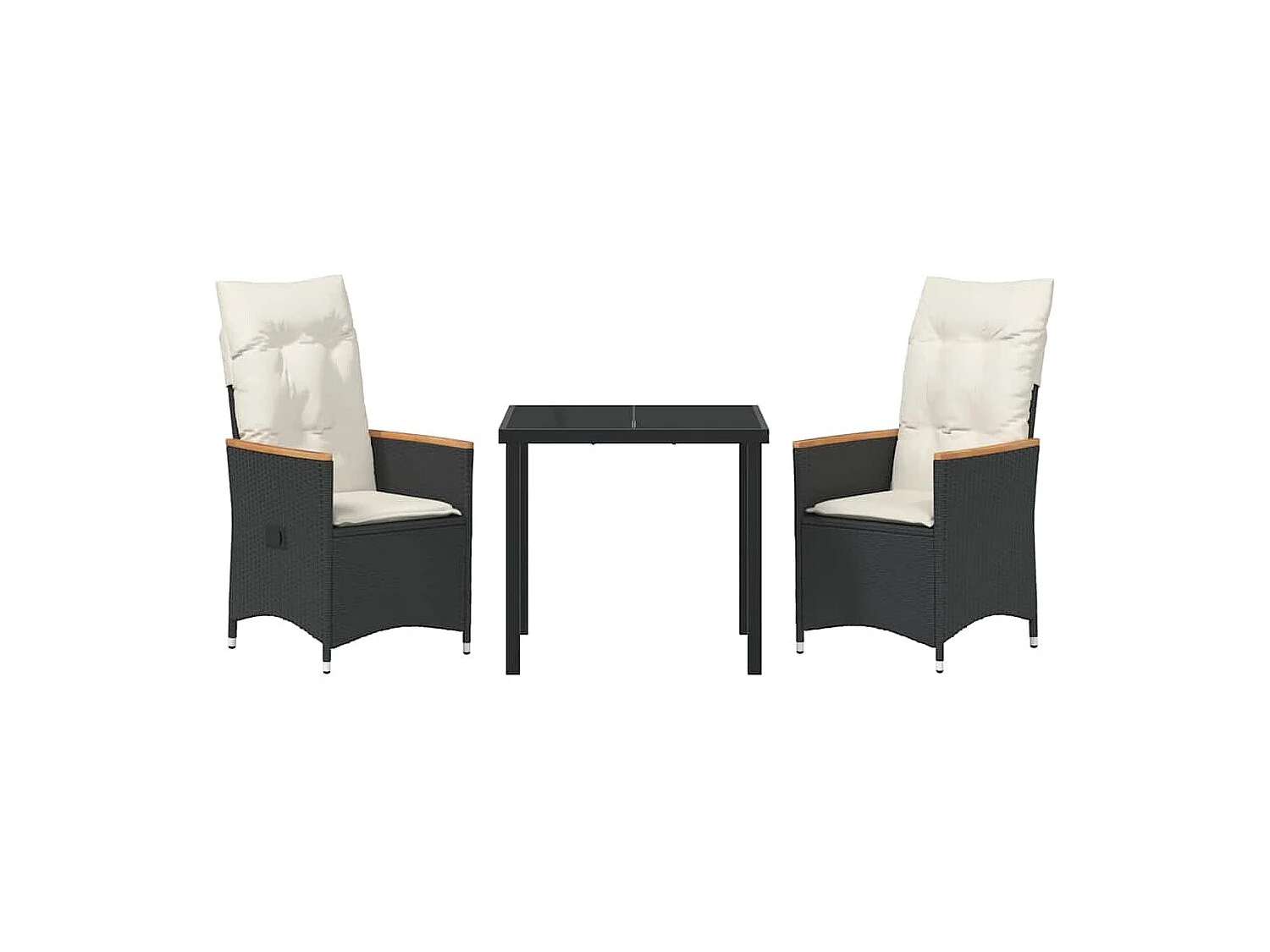 Set da pranzo da giardino 3 pezzi con cuscini in polyrattan nero