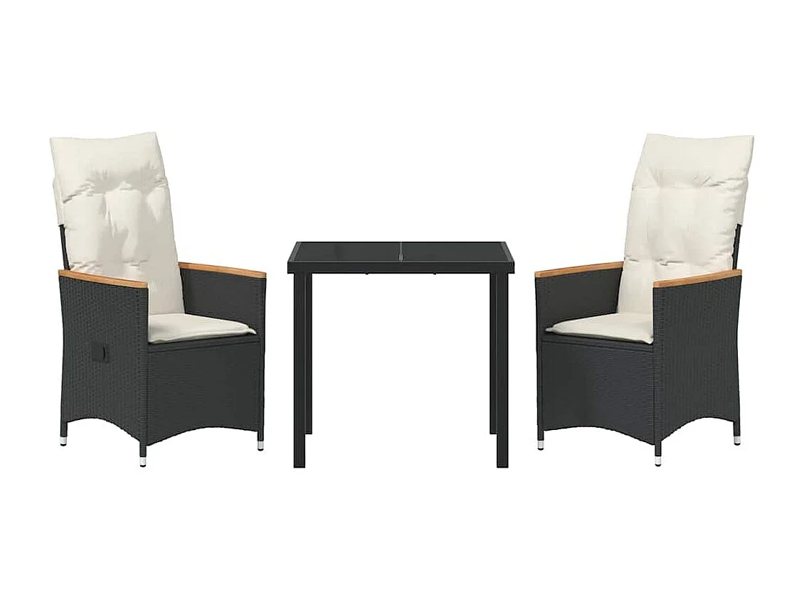 Set da pranzo da giardino 3 pezzi con cuscini in polyrattan nero