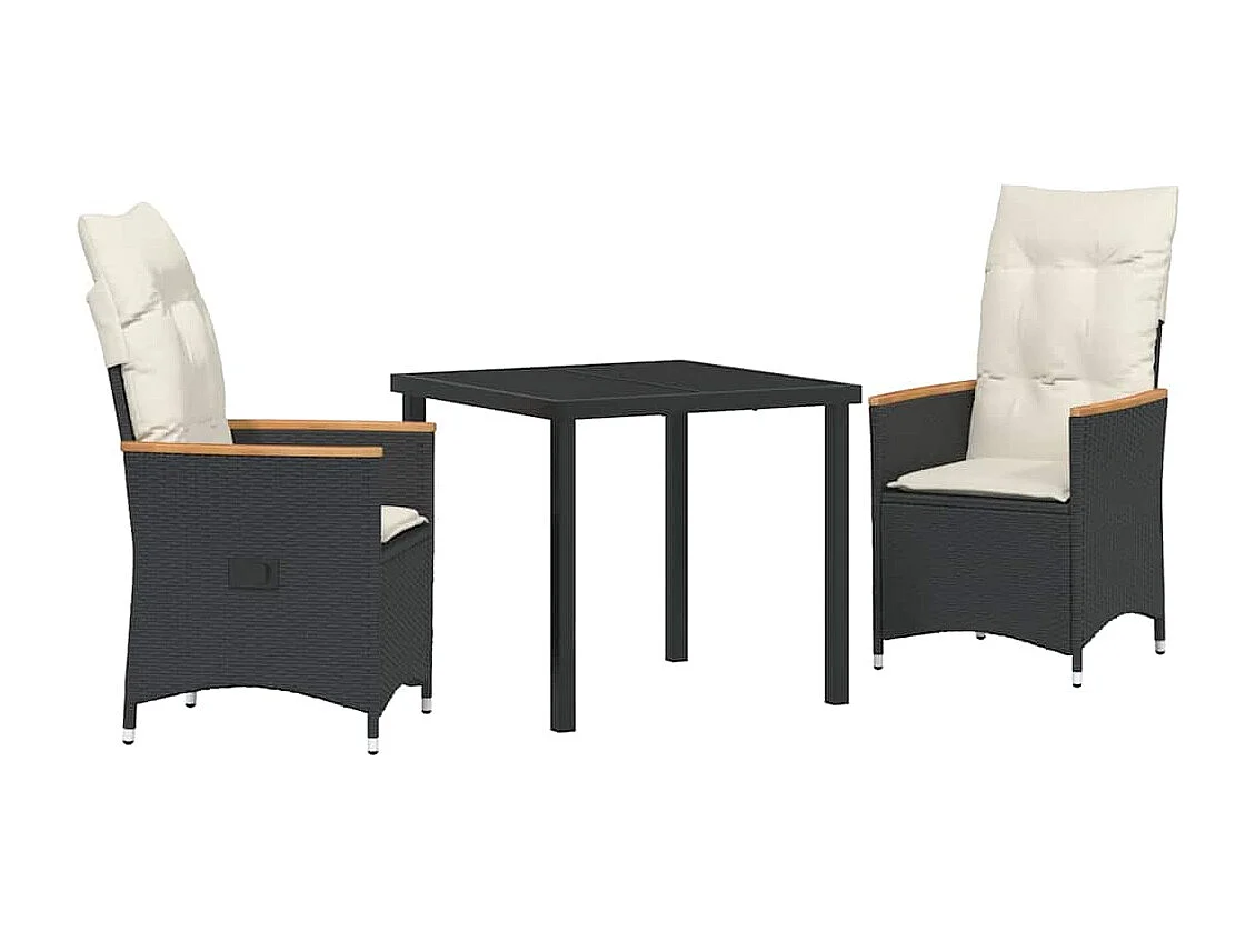 Ensemble de salle à manger de jardin de 3 pièces avec coussins Rotin Poly Noir