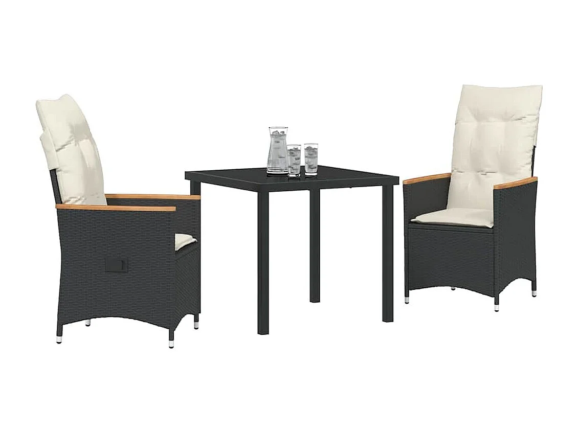 Ensemble de salle à manger de jardin de 3 pièces avec coussins Rotin Poly Noir