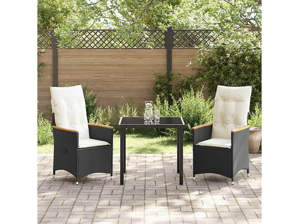 Ensemble de salle à manger de jardin de 3 pièces avec coussins Rotin Poly Noir