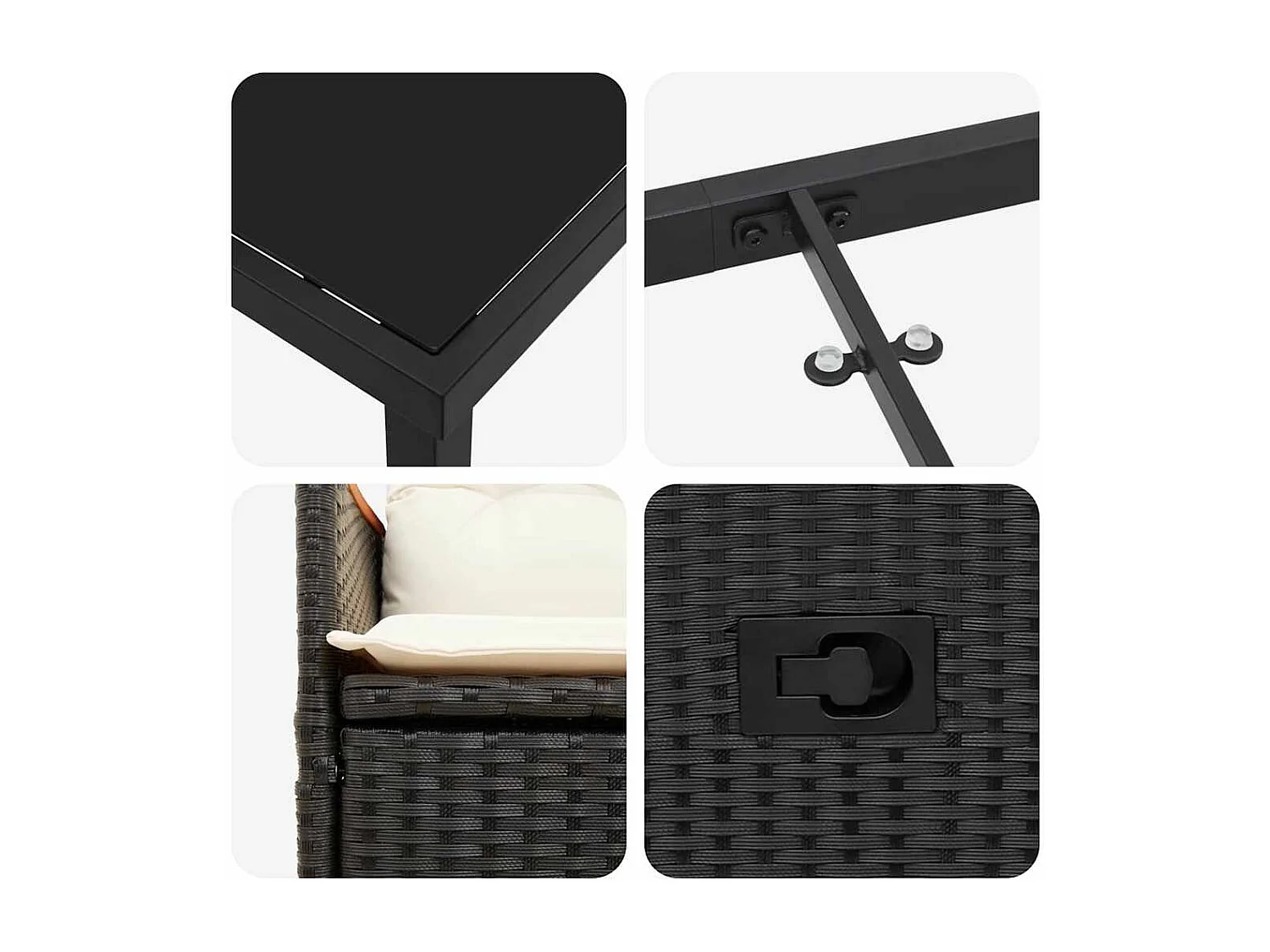 Ensemble de salle à manger de jardin de 3 pièces avec coussins Rotin Poly Noir