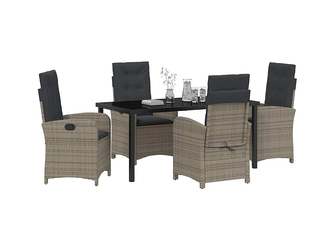 Set da pranzo da giardino 5 pezzi con cuscini in rattan sintetico grigio