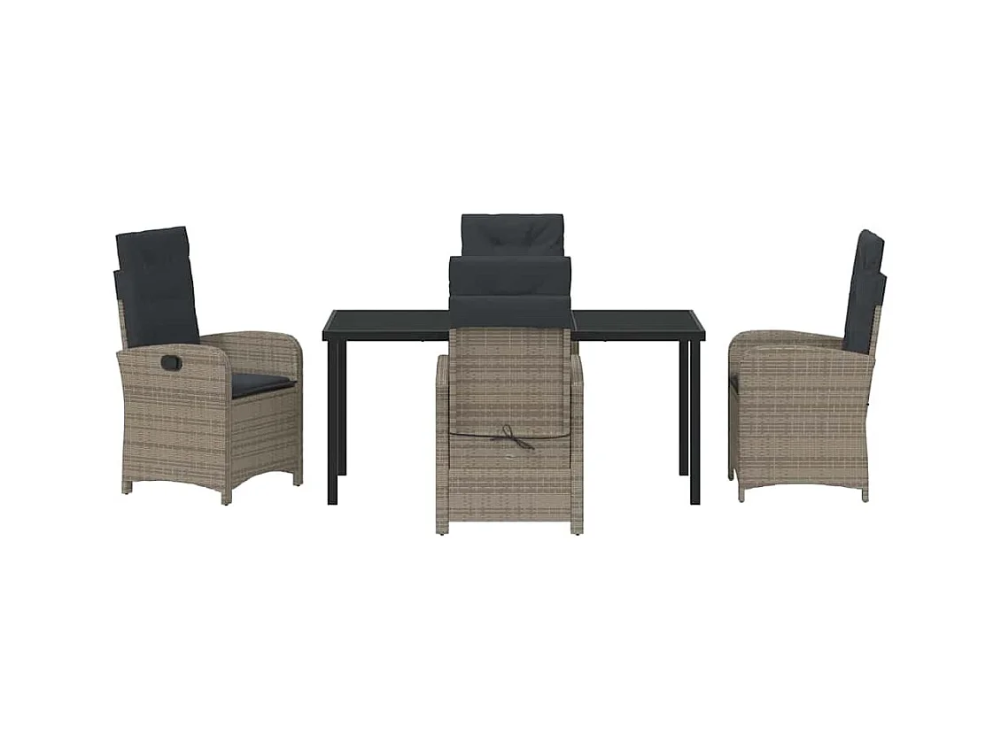 Set da pranzo da giardino 5 pezzi con cuscini in rattan sintetico grigio