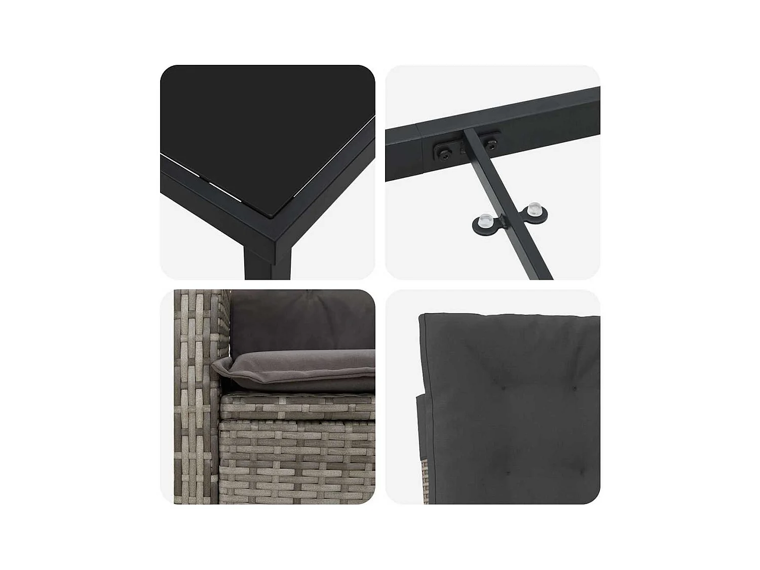 Set da pranzo da giardino 5 pezzi con cuscini in rattan sintetico grigio