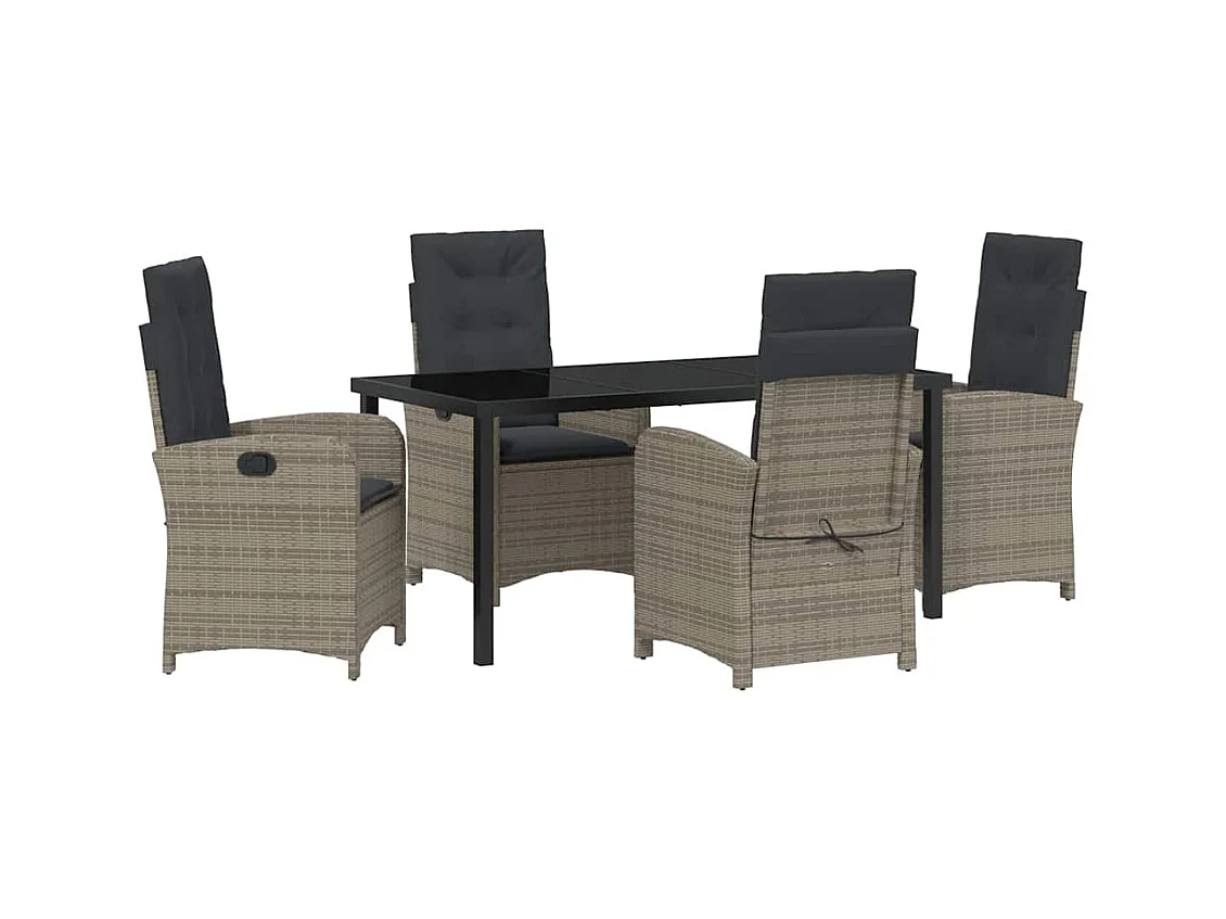 Ensemble de Salle à Manger de Jardin 5 Pièces avec Coussins Gris en Rattan Synthétique