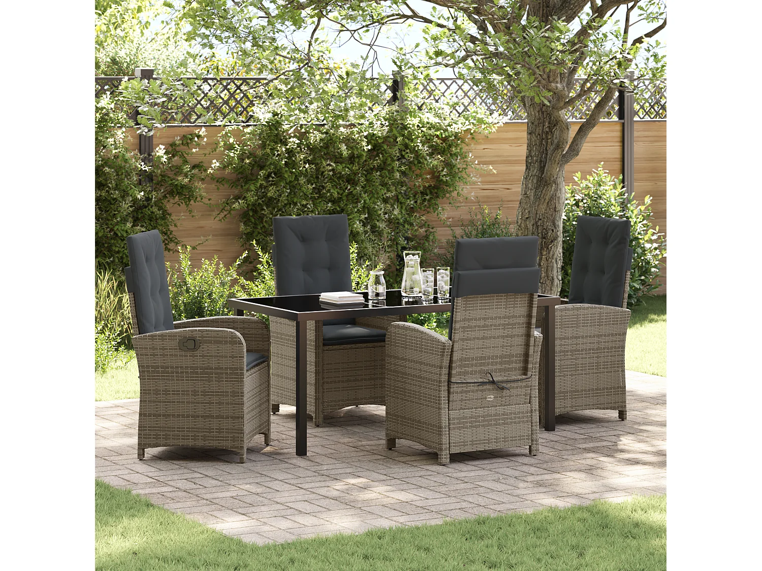 Ensemble de Salle à Manger de Jardin 5 Pièces avec Coussins Gris en Rattan Synthétique