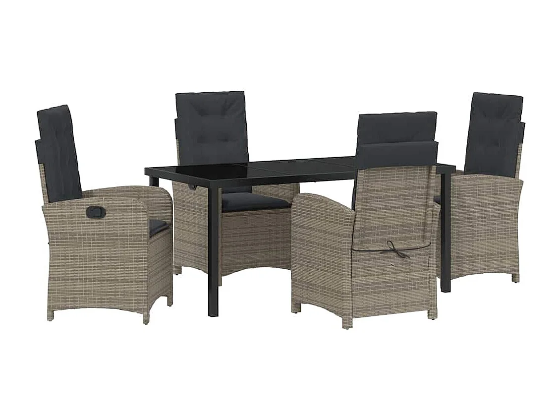 Ensemble de Salle à Manger de Jardin 5 Pièces avec Coussins Gris en Rattan Synthétique