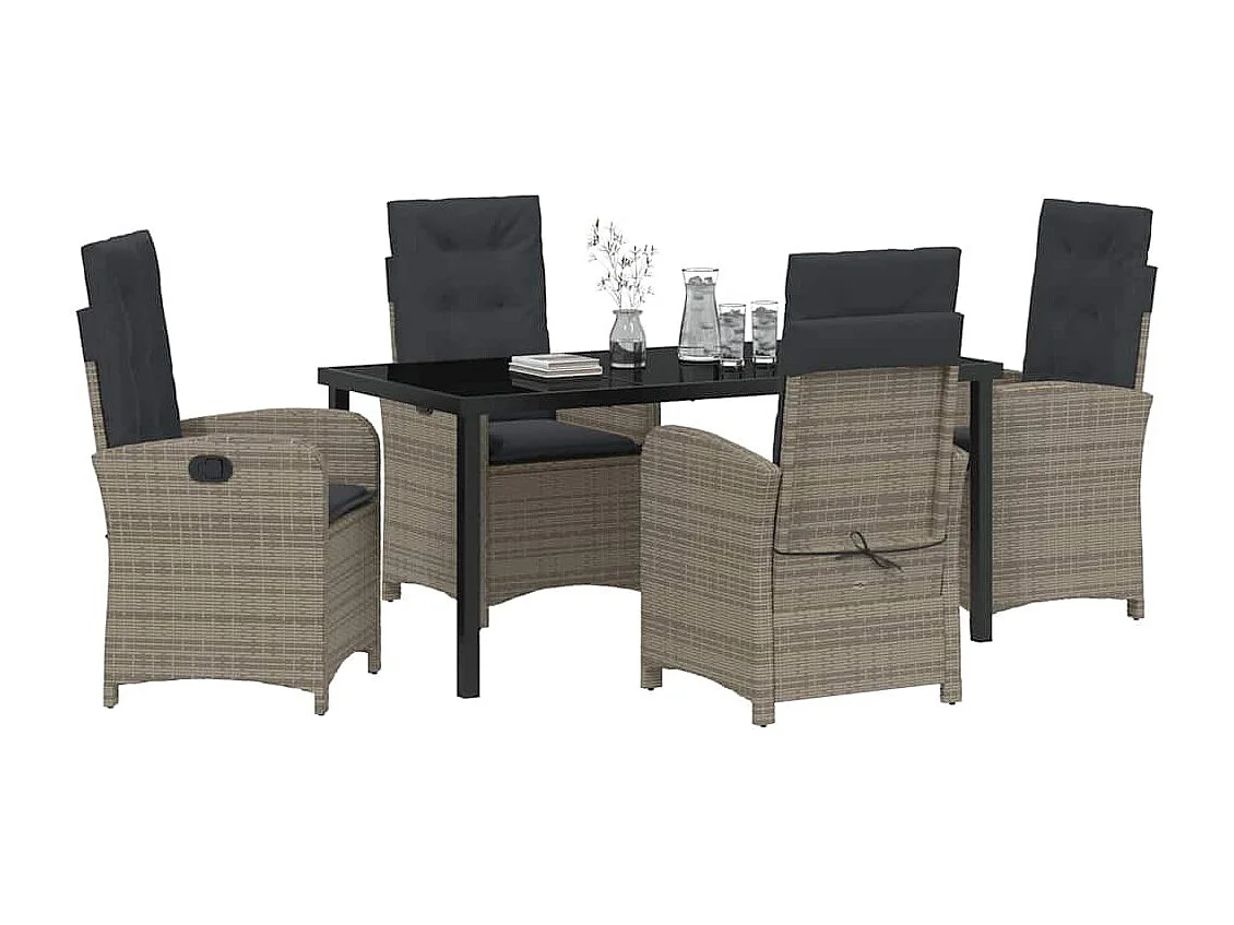 Ensemble de Salle à Manger de Jardin 5 Pièces avec Coussins Gris en Rattan Synthétique