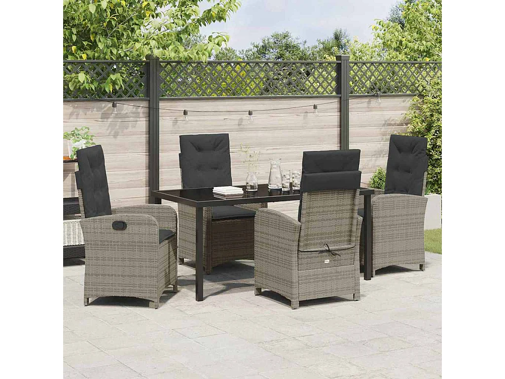 Ensemble de Salle à Manger de Jardin 5 Pièces avec Coussins Gris en Rattan Synthétique