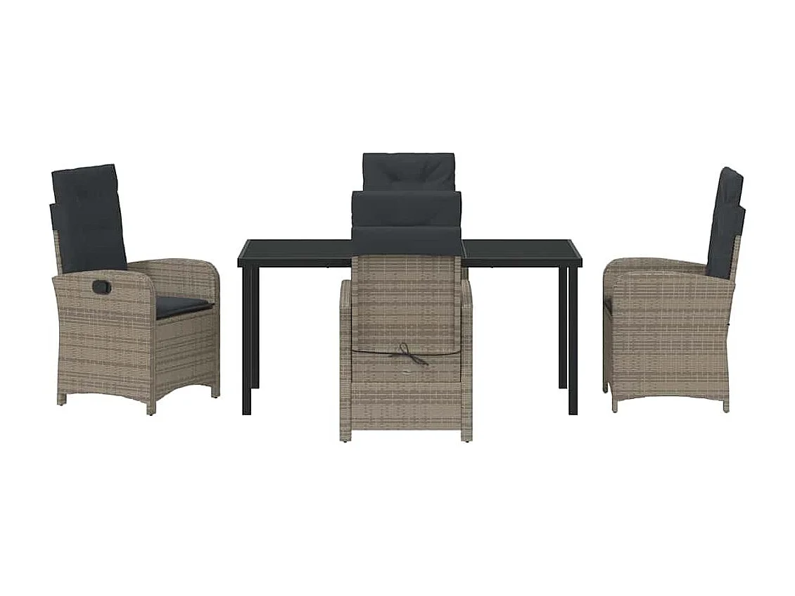 Ensemble de Salle à Manger de Jardin 5 Pièces avec Coussins Gris en Rattan Synthétique