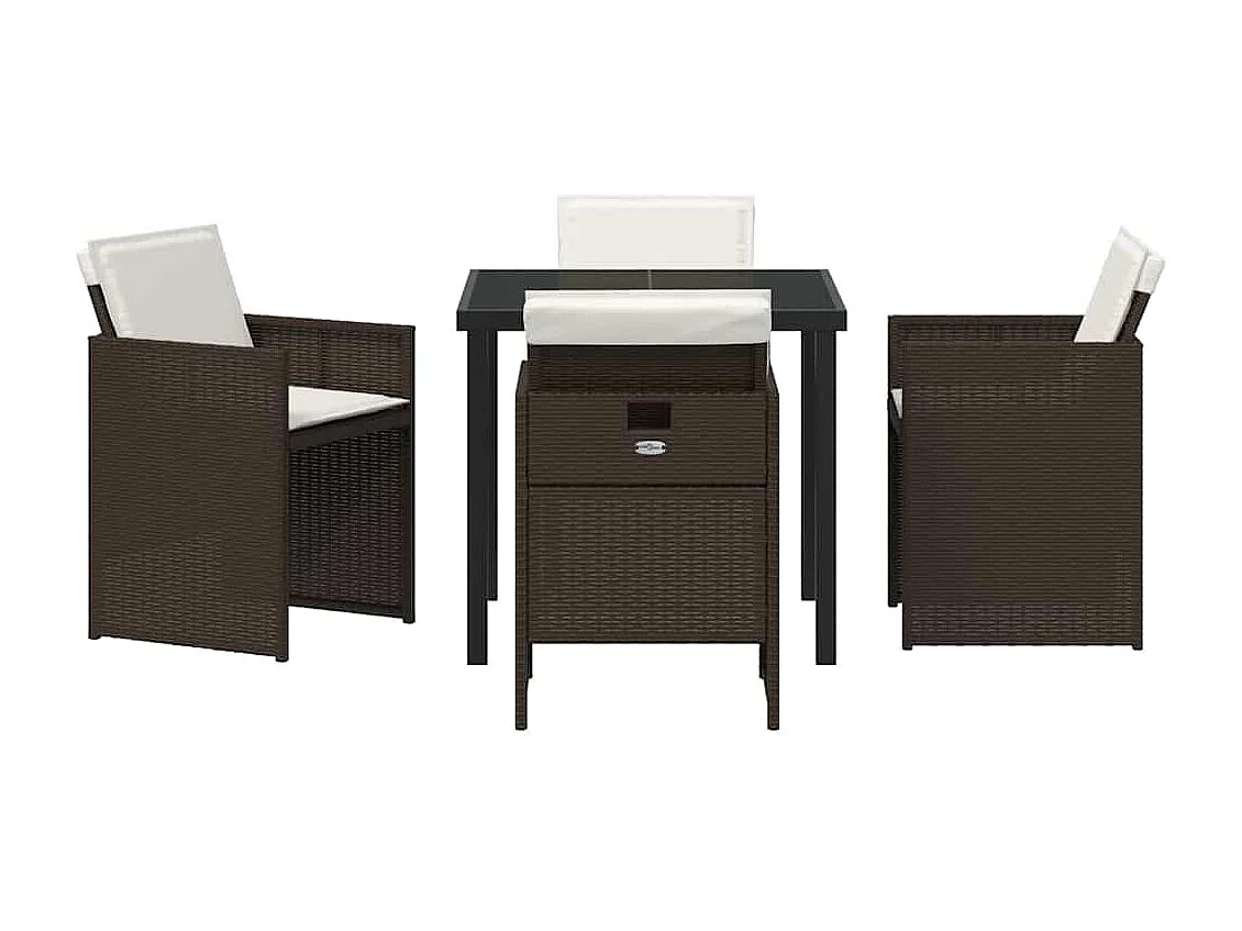 Set da pranzo da giardino da 5 pezzi con cuscini in polyrattan marrone