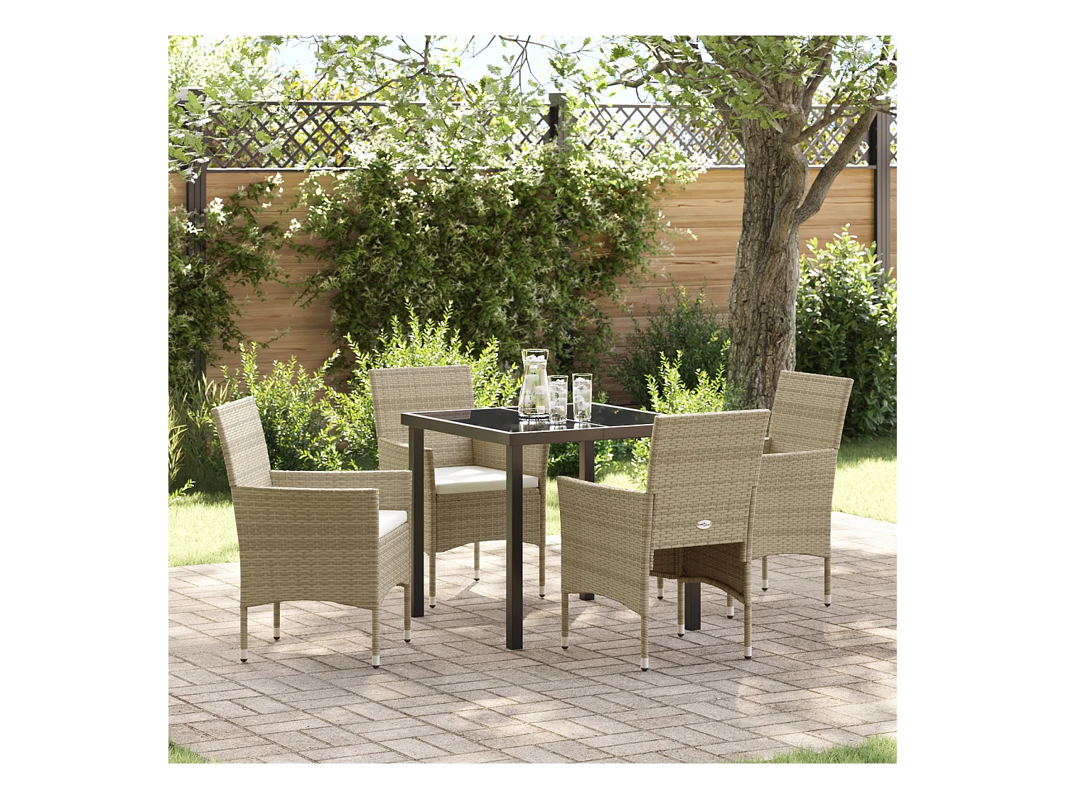 Ensemble de Salle à Manger de Jardin 5 Pièces Beige en Rattan Polyéthylène