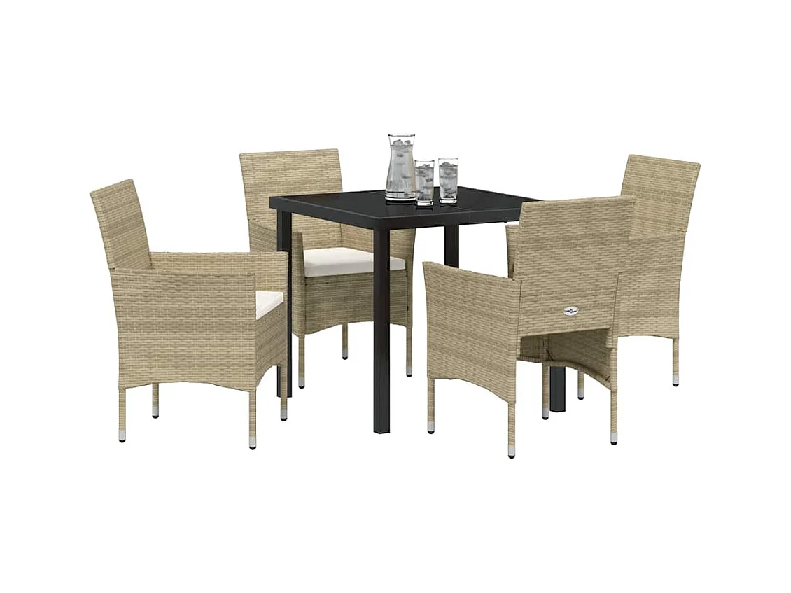 Ensemble de Salle à Manger de Jardin 5 Pièces Beige en Rattan Polyéthylène