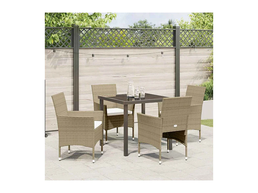 Ensemble de Salle à Manger de Jardin 5 Pièces Beige en Rattan Polyéthylène