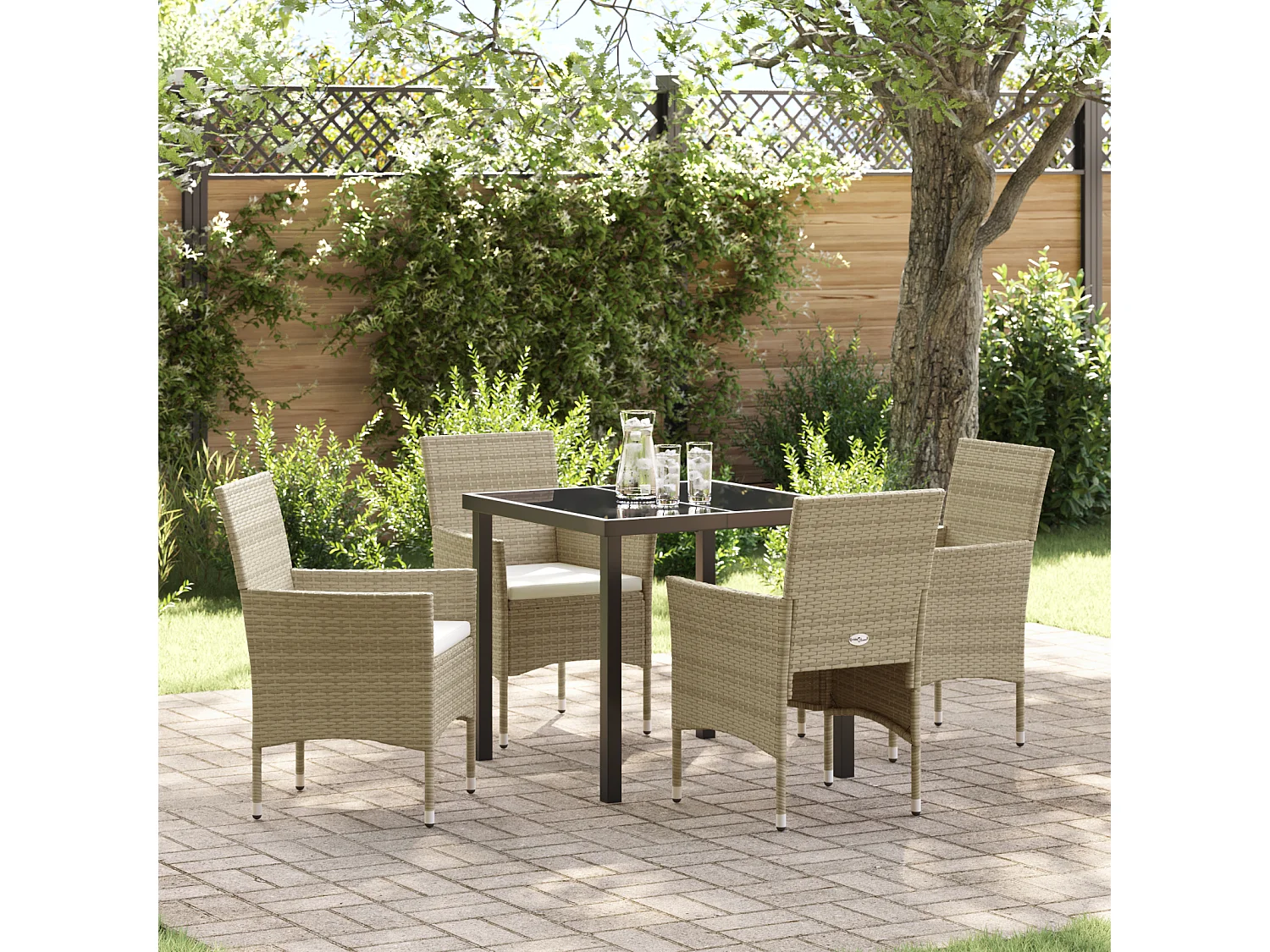 Ensemble de Salle à Manger de Jardin 5 Pièces Beige en Rattan Polyéthylène