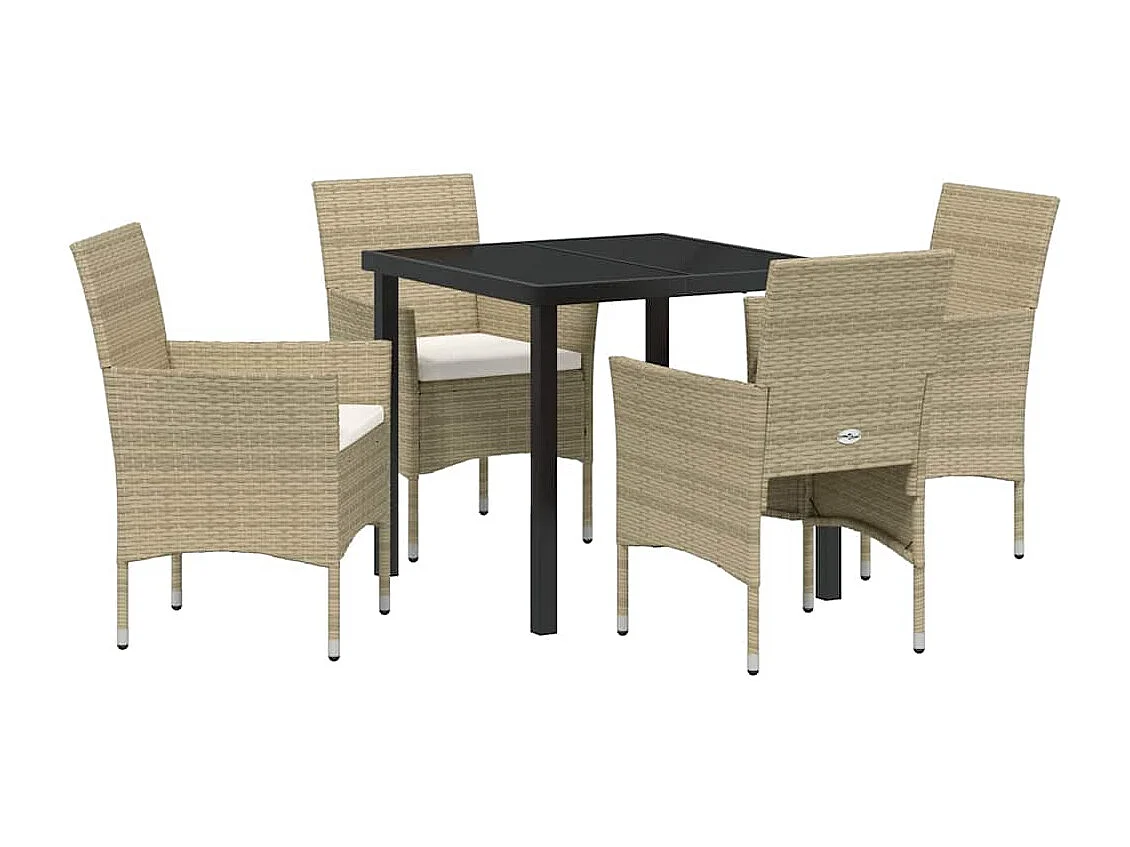 Ensemble de Salle à Manger de Jardin 5 Pièces Beige en Rattan Polyéthylène