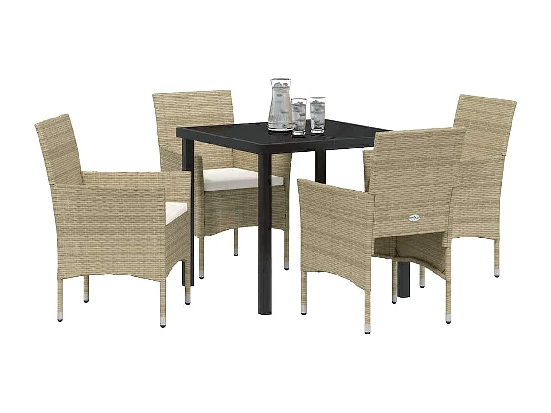 Ensemble de Salle à Manger de Jardin 5 Pièces Beige en Rattan Polyéthylène