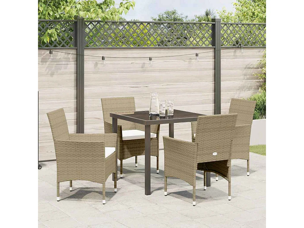 Ensemble de Salle à Manger de Jardin 5 Pièces Beige en Rattan Polyéthylène