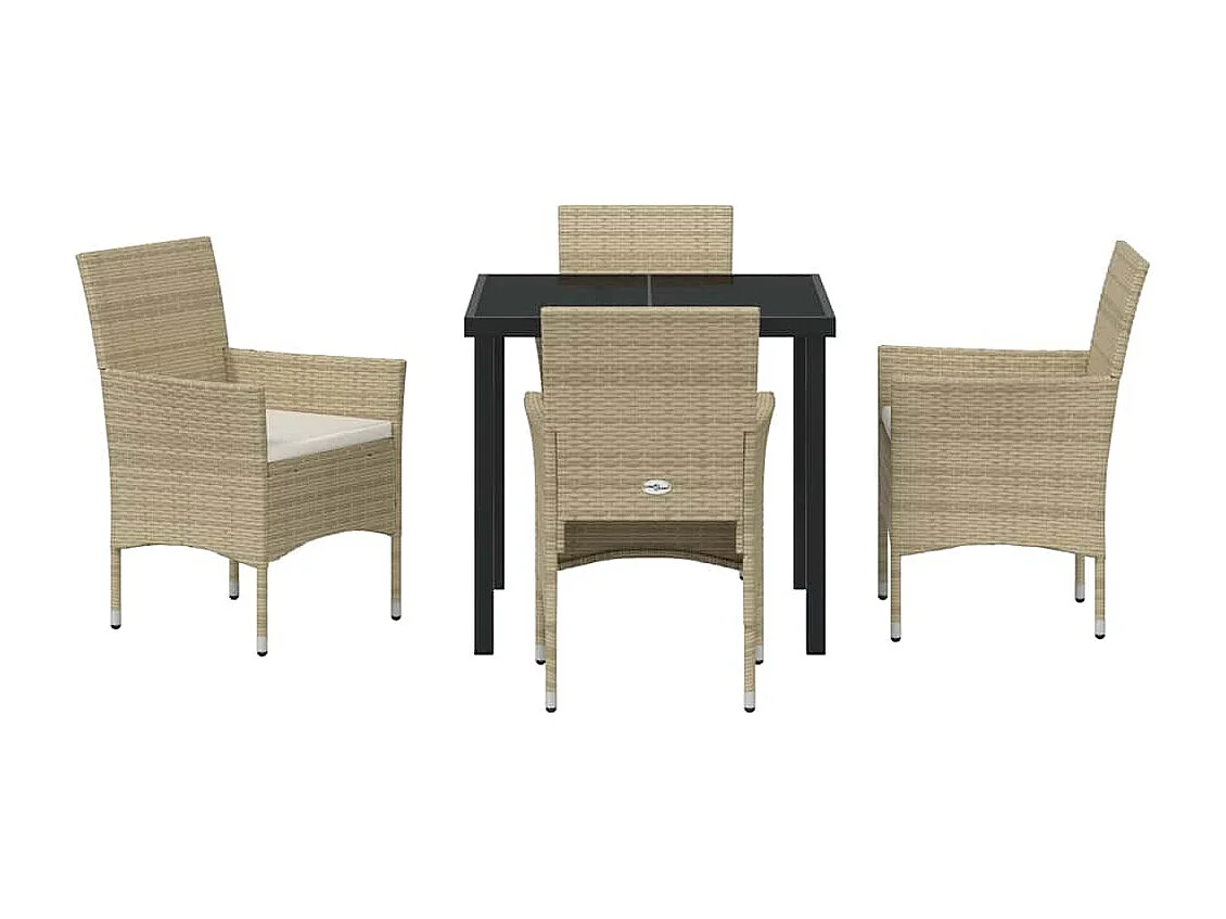 Ensemble de Salle à Manger de Jardin 5 Pièces Beige en Rattan Polyéthylène