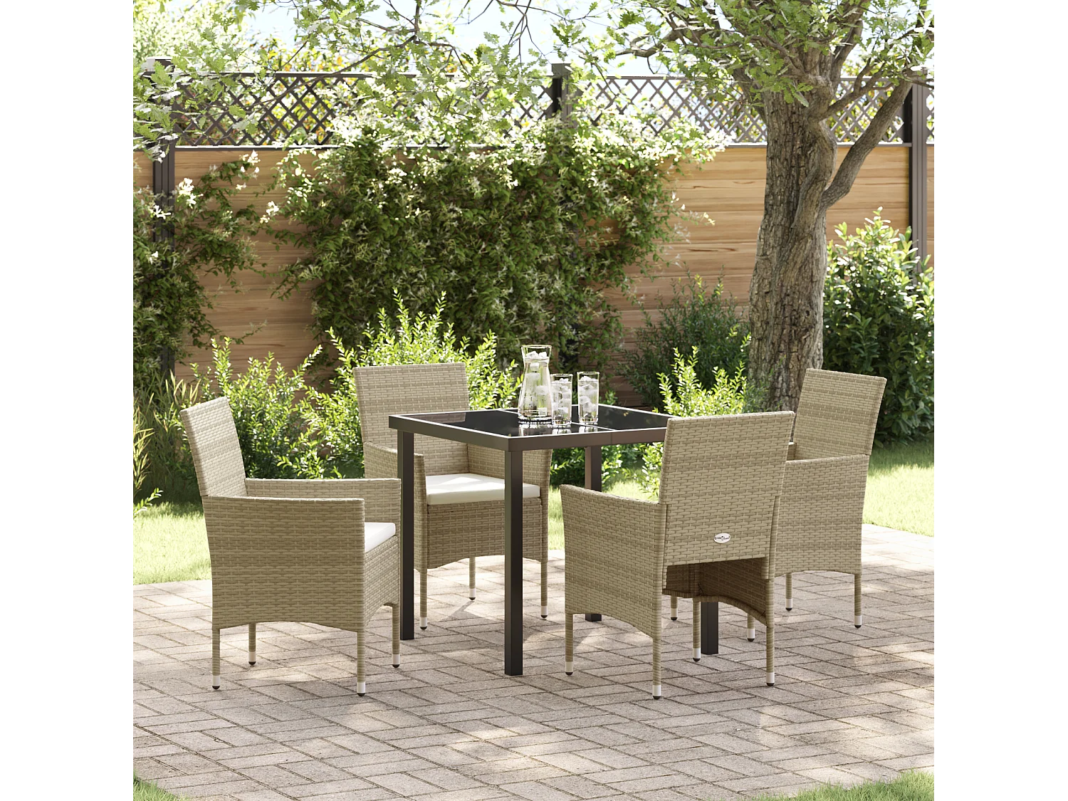 Ensemble de Salle à Manger de Jardin 5 Pièces Beige en Rattan Polyéthylène