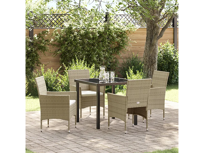 Ensemble de Salle à Manger de Jardin 5 Pièces Beige en Rattan Polyéthylène