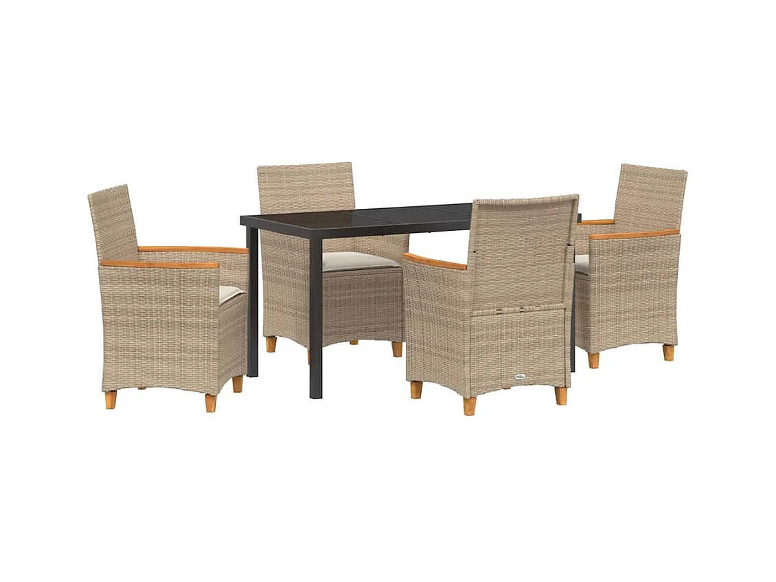 Ensemble de Salle à Manger de Jardin de 5 pièces avec Coussins Beige en Rattani Poly