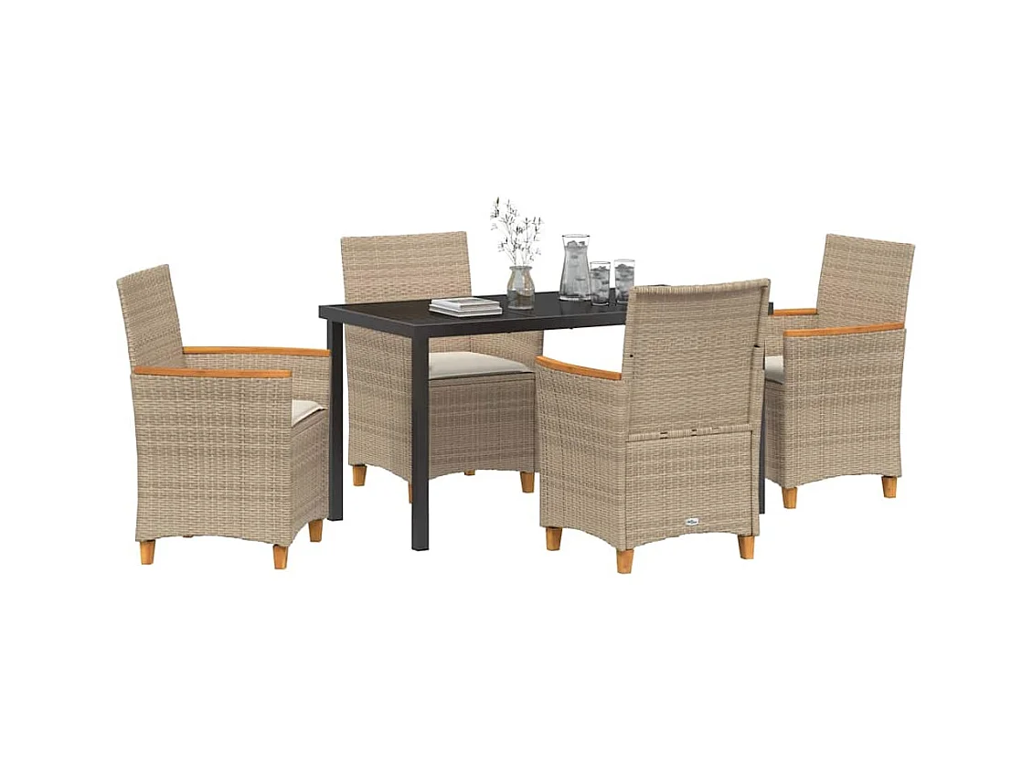 Ensemble de Salle à Manger de Jardin de 5 pièces avec Coussins Beige en Rattani Poly