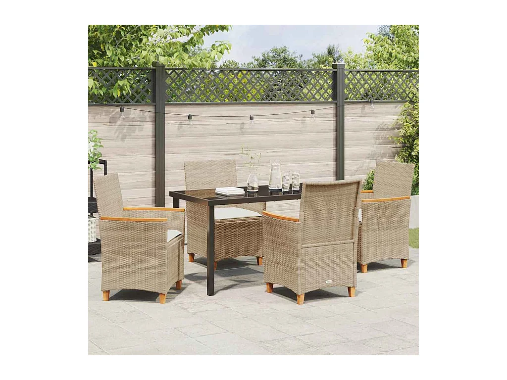 Ensemble de Salle à Manger de Jardin de 5 pièces avec Coussins Beige en Rattani Poly