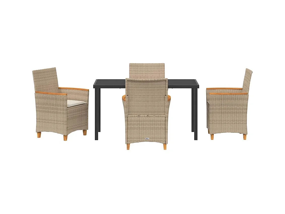 Ensemble de Salle à Manger de Jardin de 5 pièces avec Coussins Beige en Rattani Poly