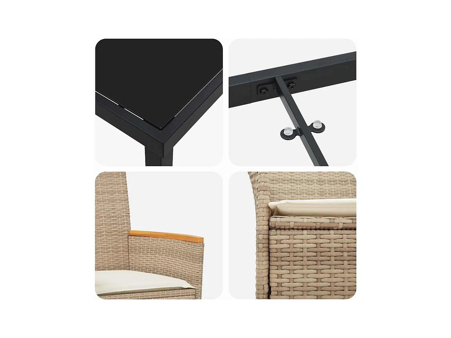 Ensemble de Salle à Manger de Jardin de 5 pièces avec Coussins Beige en Rattani Poly