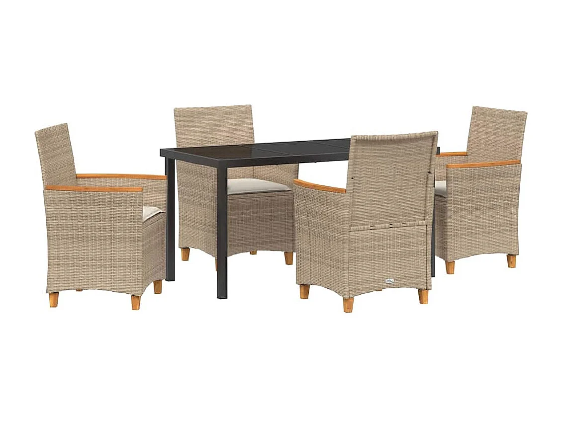 Ensemble de Salle à Manger de Jardin de 5 pièces avec Coussins Beige en Rattani Poly