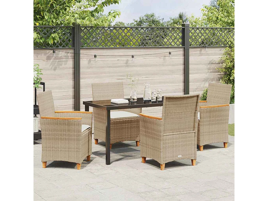 Ensemble de Salle à Manger de Jardin de 5 pièces avec Coussins Beige en Rattani Poly
